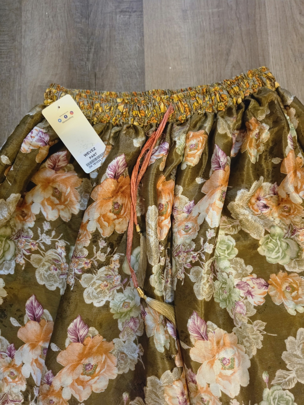 Women's Olive Floral Elastic-Waist Harem Pants- Silk OS - Picture 5 of 8